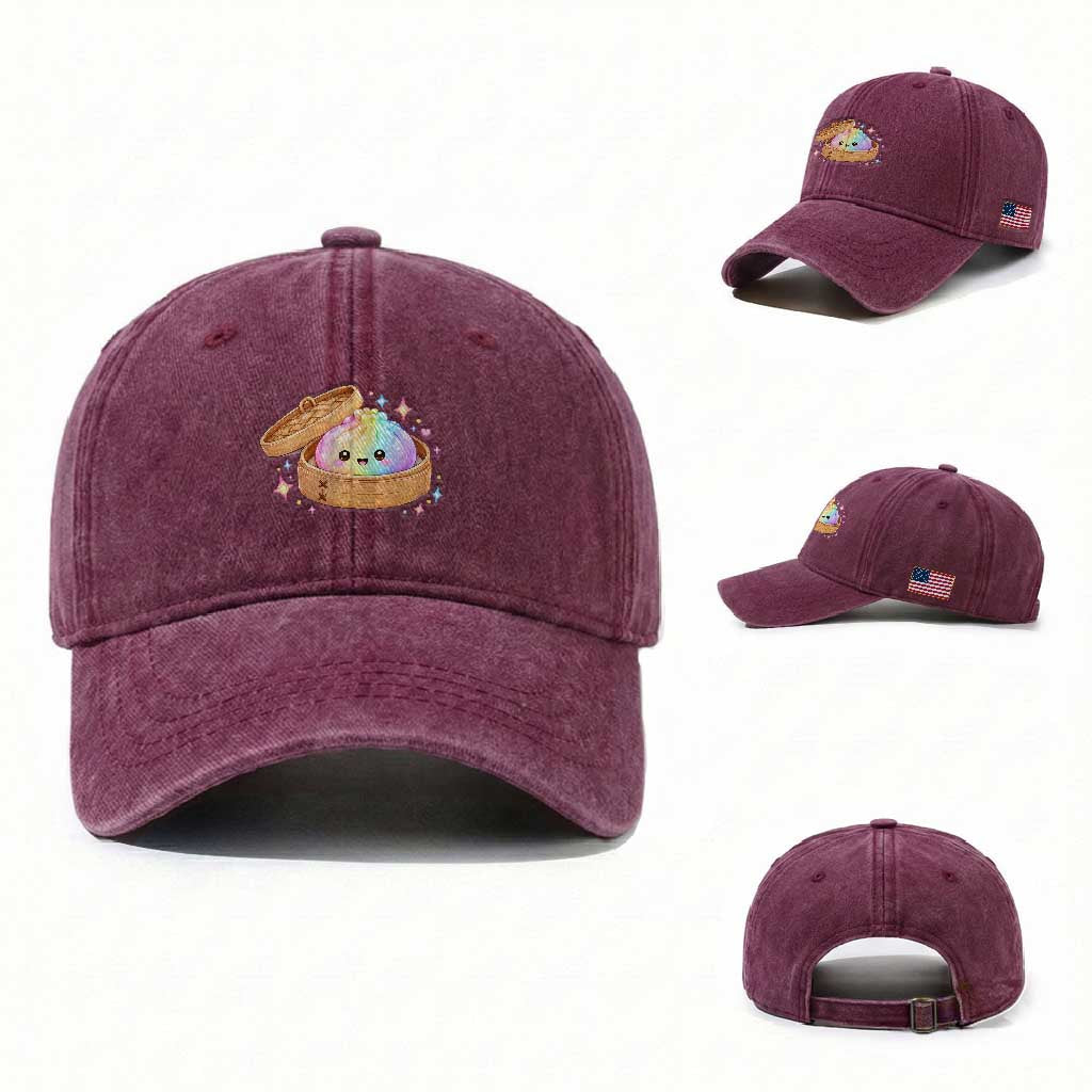 Cute Rainbow Dumpling Squishy Washed Cotton Baseball Cap Kawaii Graphic