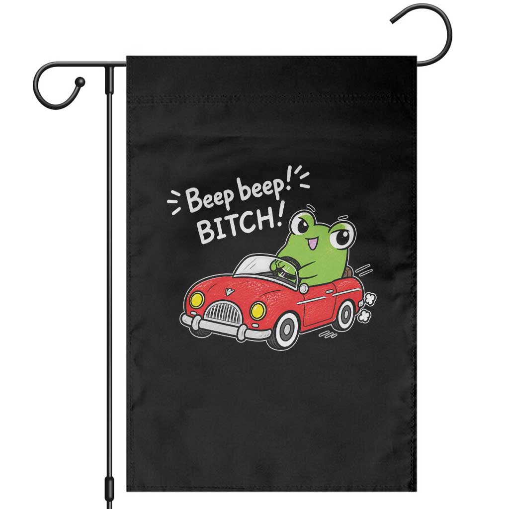 Beep Beep Frog Garden Flag Funny Driving Frog Red Convertible Car Graphic