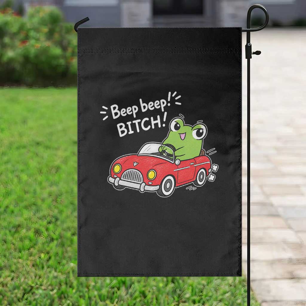 Beep Beep Frog Garden Flag Funny Driving Frog Red Convertible Car Graphic