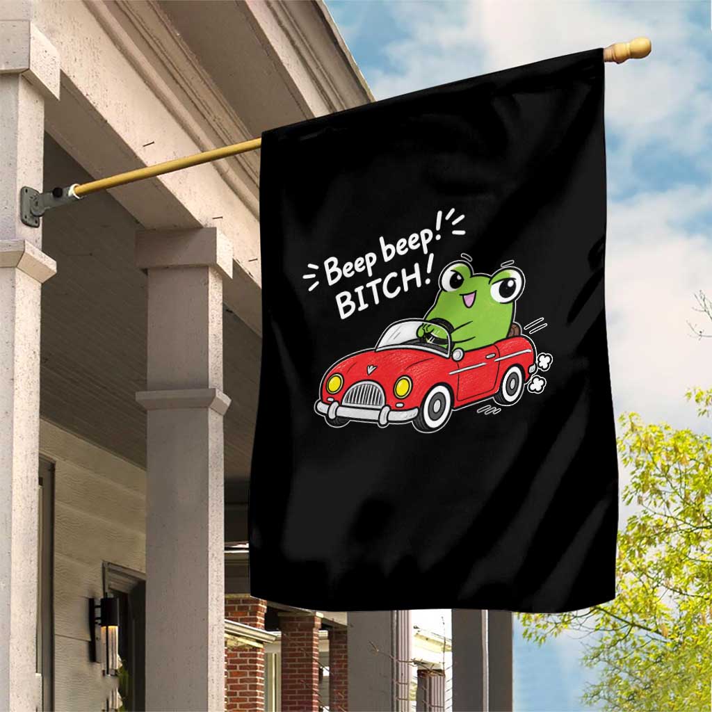 Beep Beep Frog Garden Flag Funny Driving Frog Red Convertible Car Graphic
