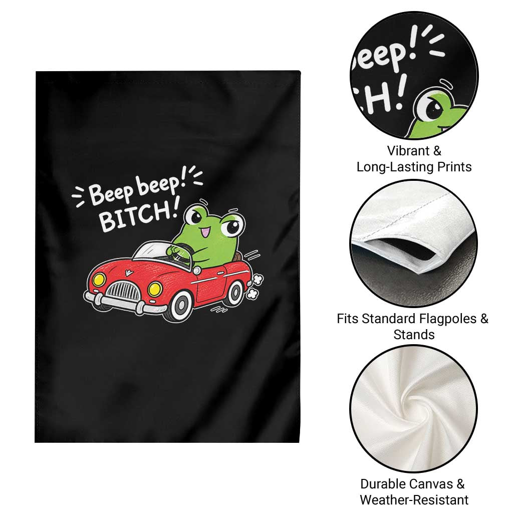 Beep Beep Frog Garden Flag Funny Driving Frog Red Convertible Car Graphic