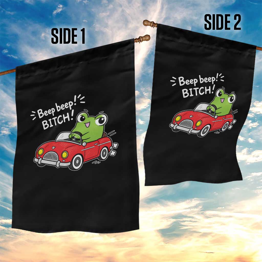 Beep Beep Frog Garden Flag Funny Driving Frog Red Convertible Car Graphic