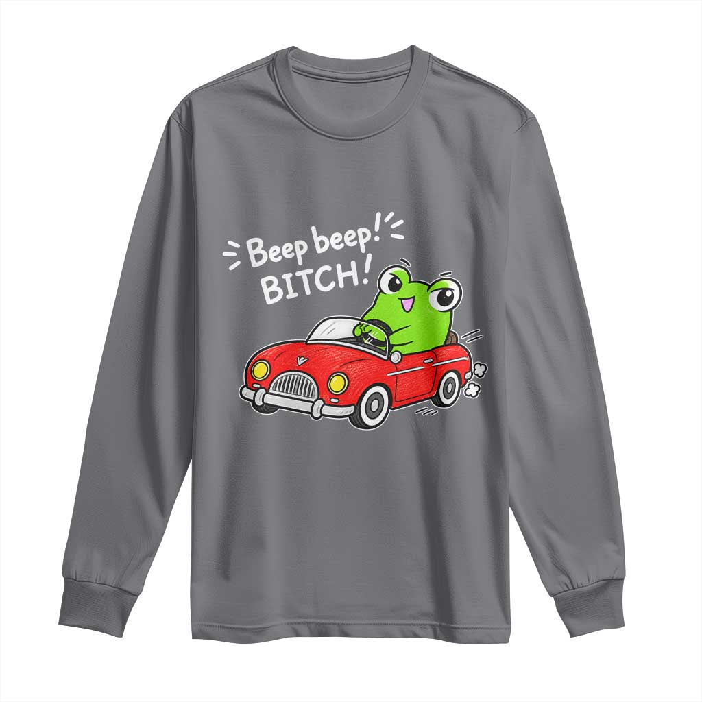 Beep Beep Frog Long Sleeve Shirt Funny Driving Frog Red Convertible Car Graphic