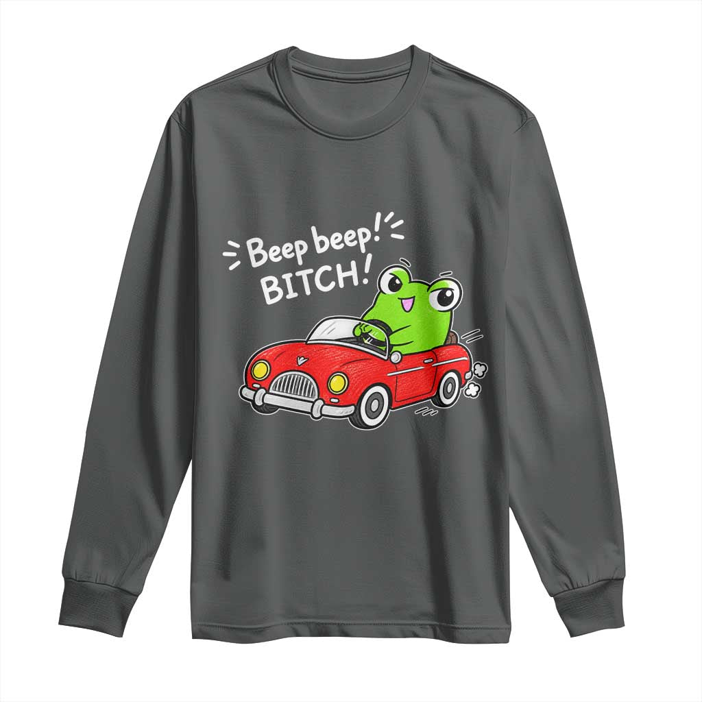 Beep Beep Frog Long Sleeve Shirt Funny Driving Frog Red Convertible Car Graphic