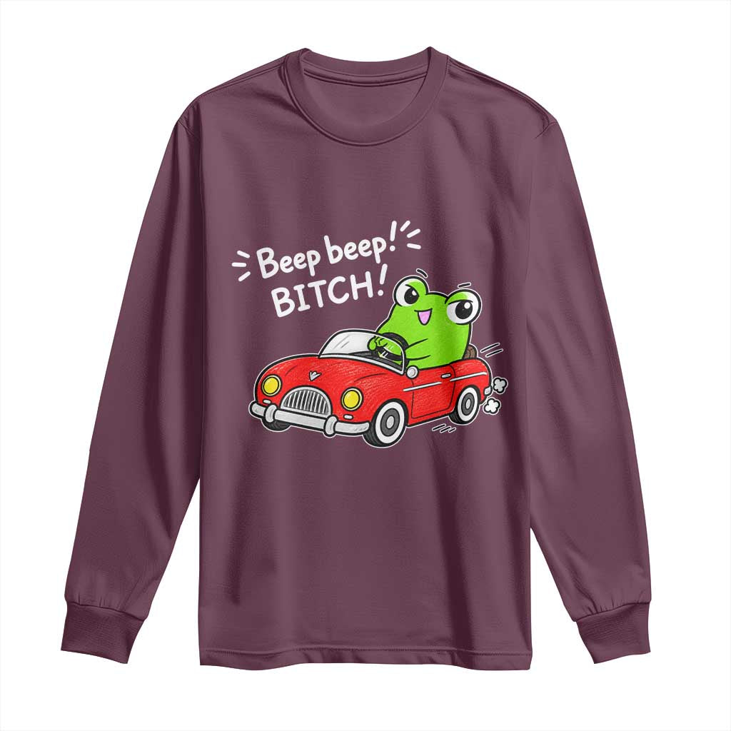 Beep Beep Frog Long Sleeve Shirt Funny Driving Frog Red Convertible Car Graphic