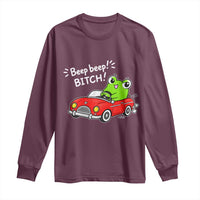 Beep Beep Frog Long Sleeve Shirt Funny Driving Frog Red Convertible Car Graphic