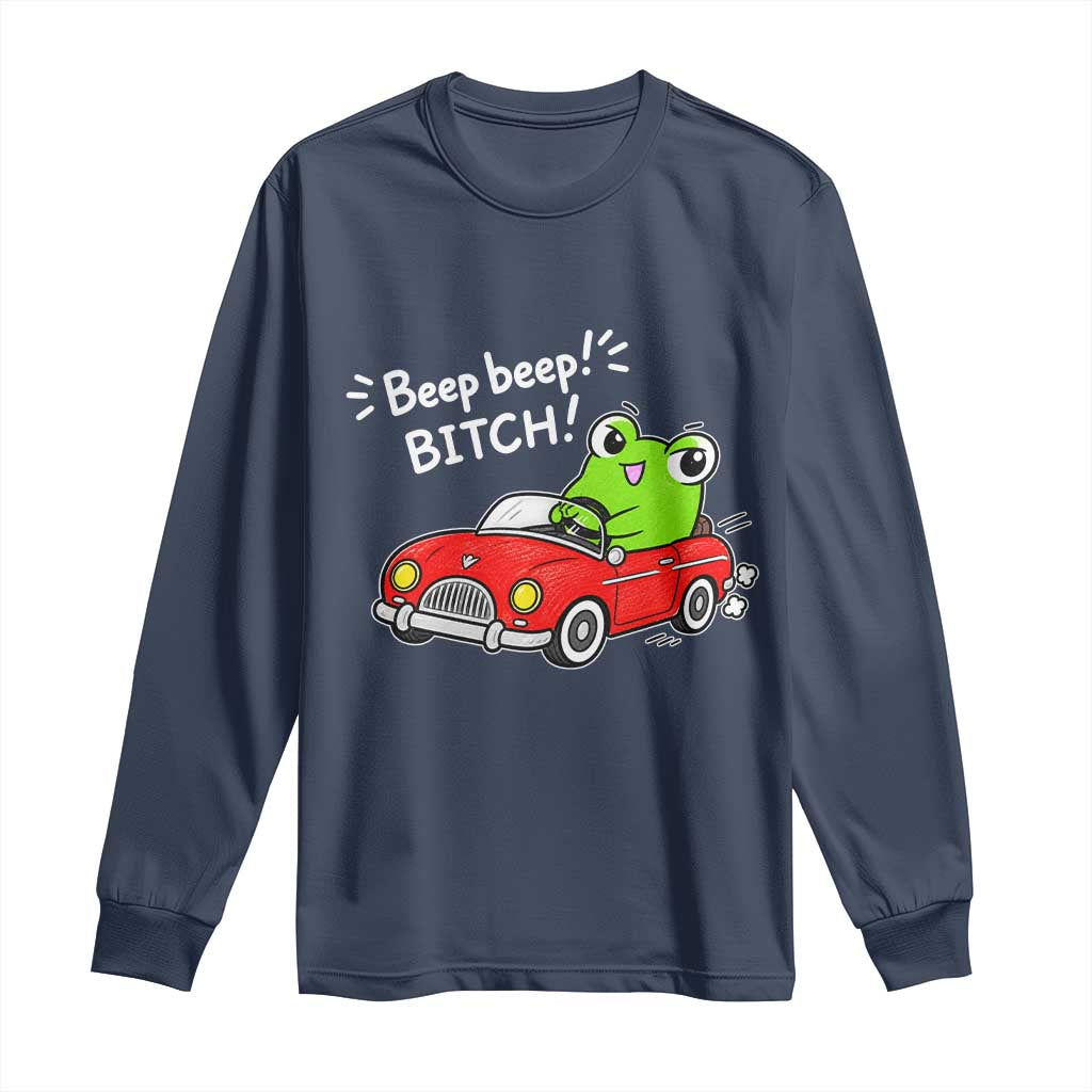 Beep Beep Frog Long Sleeve Shirt Funny Driving Frog Red Convertible Car Graphic