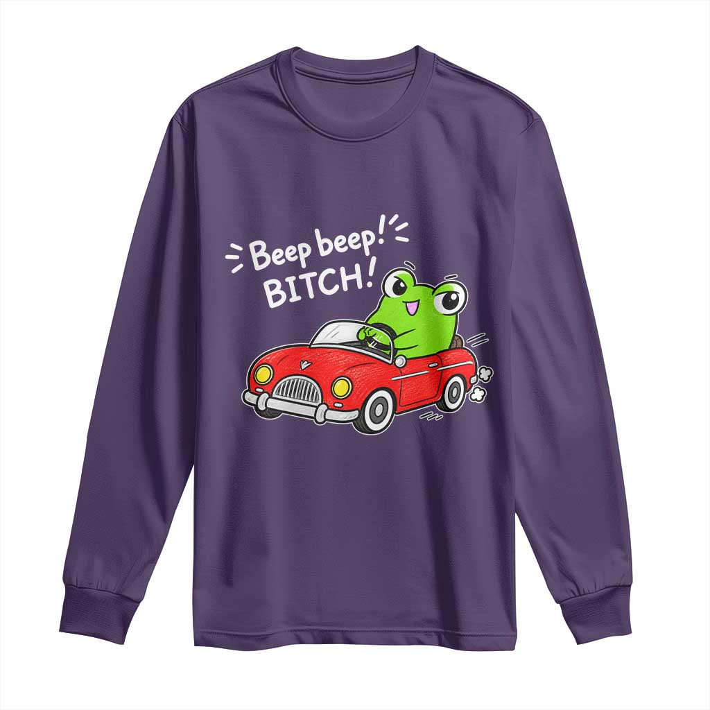 Beep Beep Frog Long Sleeve Shirt Funny Driving Frog Red Convertible Car Graphic