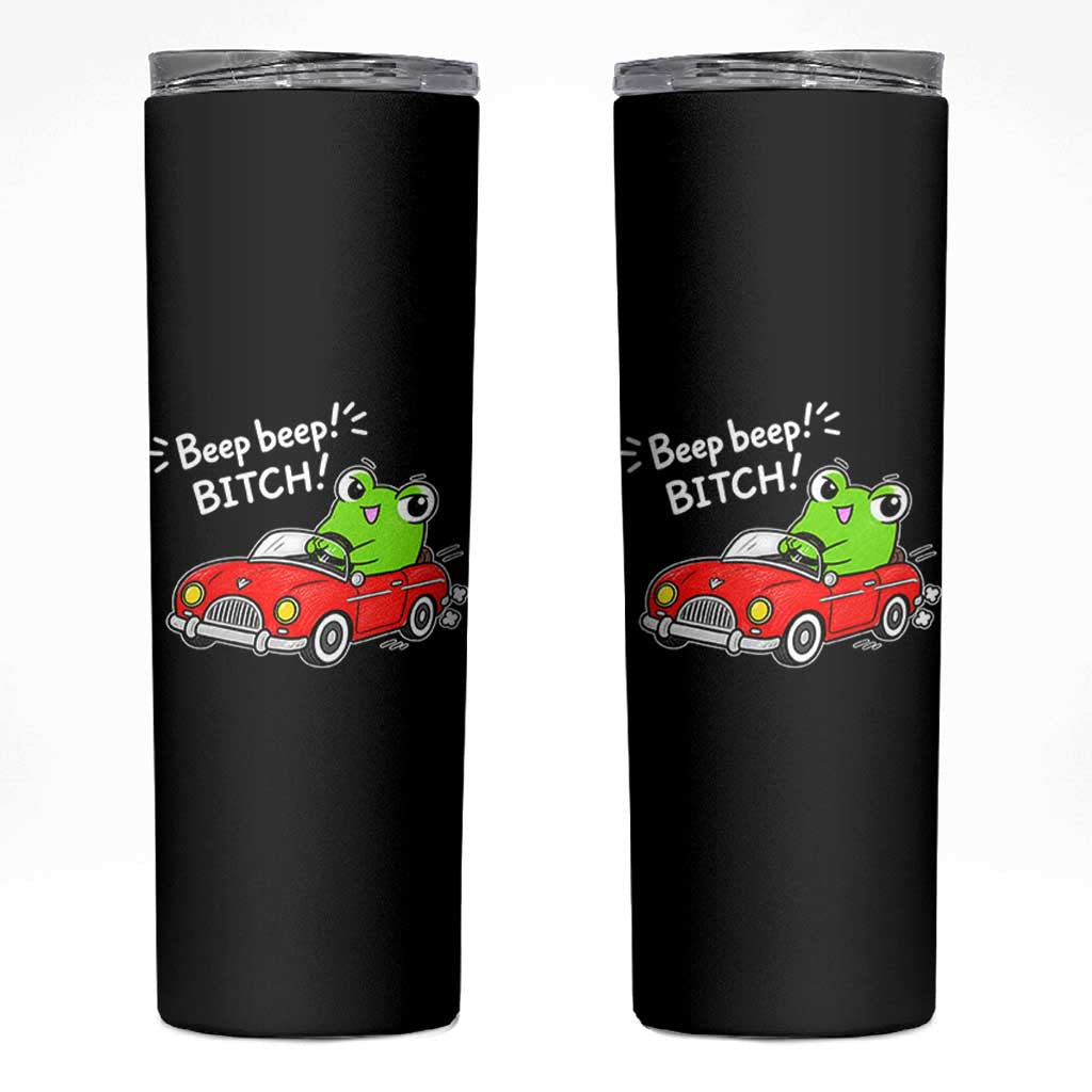 Beep Beep Frog Skinny Tumbler Funny Driving Frog Red Convertible Car Graphic