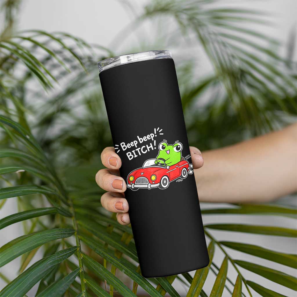 Beep Beep Frog Skinny Tumbler Funny Driving Frog Red Convertible Car Graphic