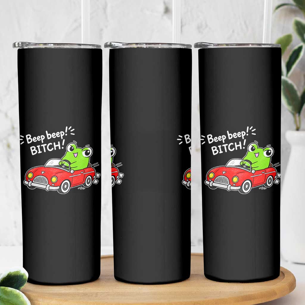 Beep Beep Frog Skinny Tumbler Funny Driving Frog Red Convertible Car Graphic