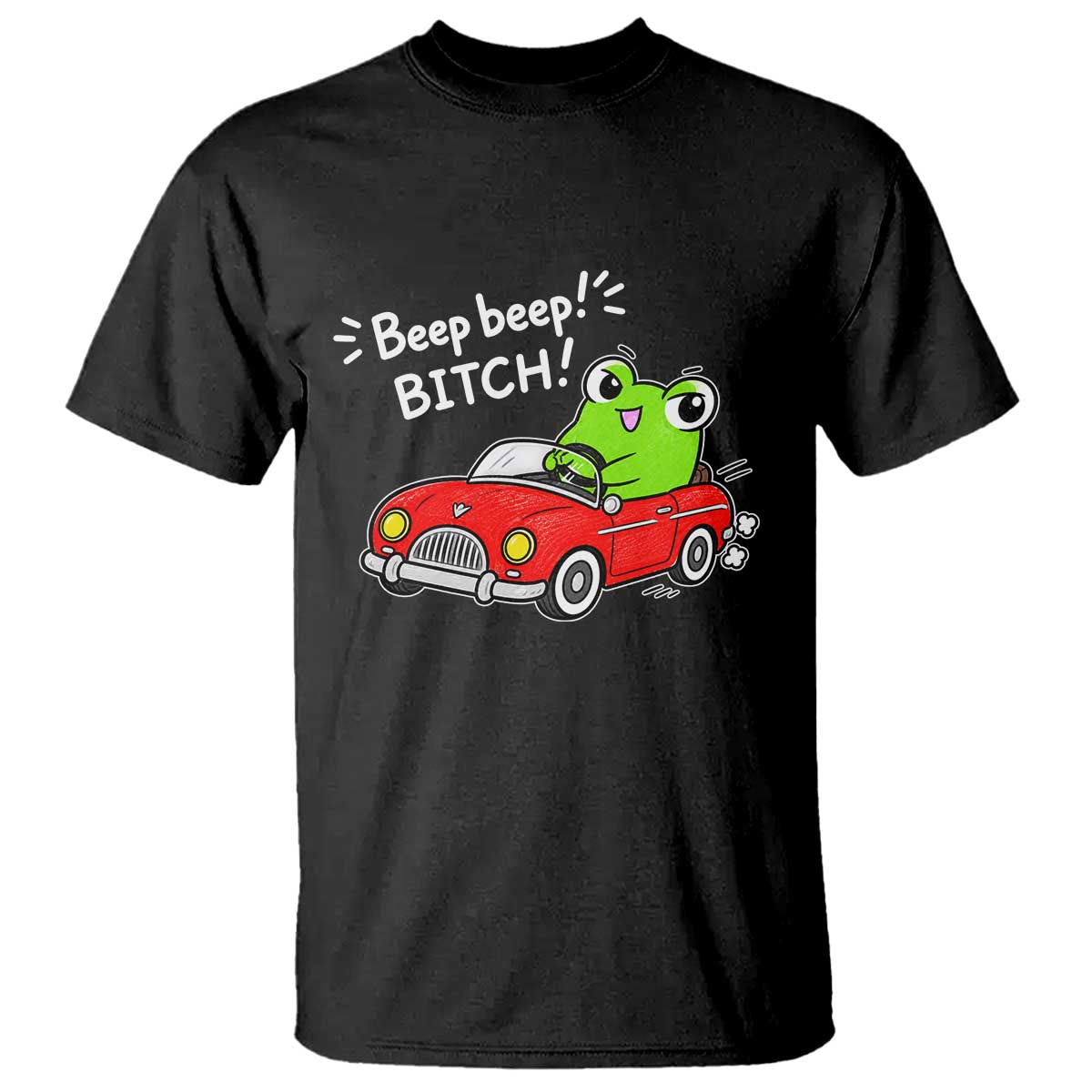 Beep Beep Frog T Shirt Funny Driving Frog Red Convertible Car Graphic