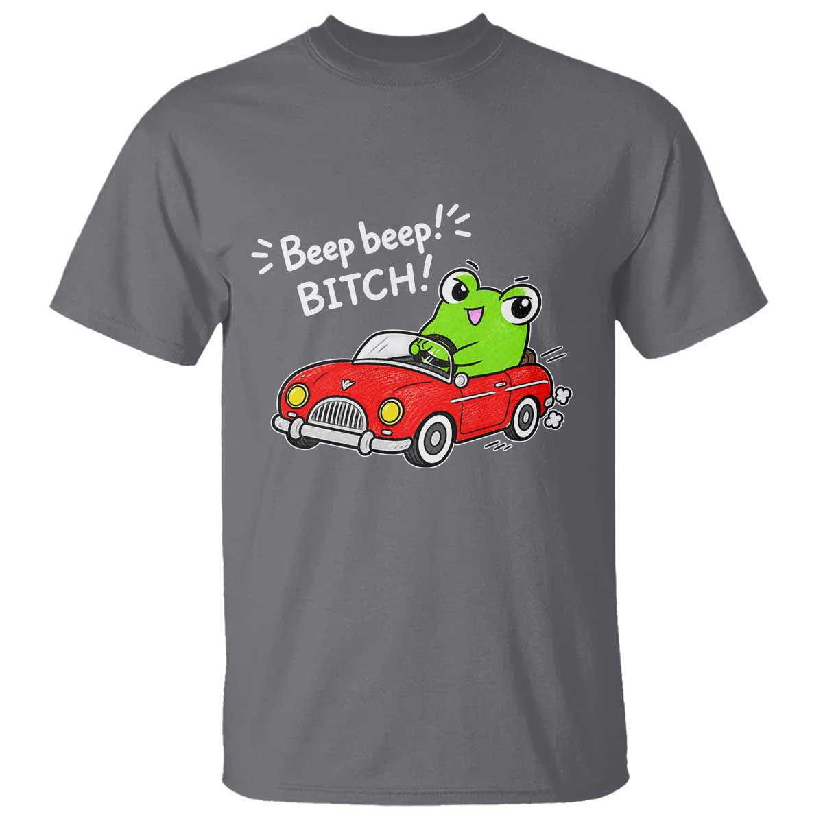 Beep Beep Frog T Shirt Funny Driving Frog Red Convertible Car Graphic