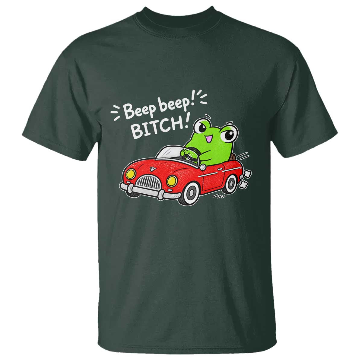 Beep Beep Frog T Shirt Funny Driving Frog Red Convertible Car Graphic