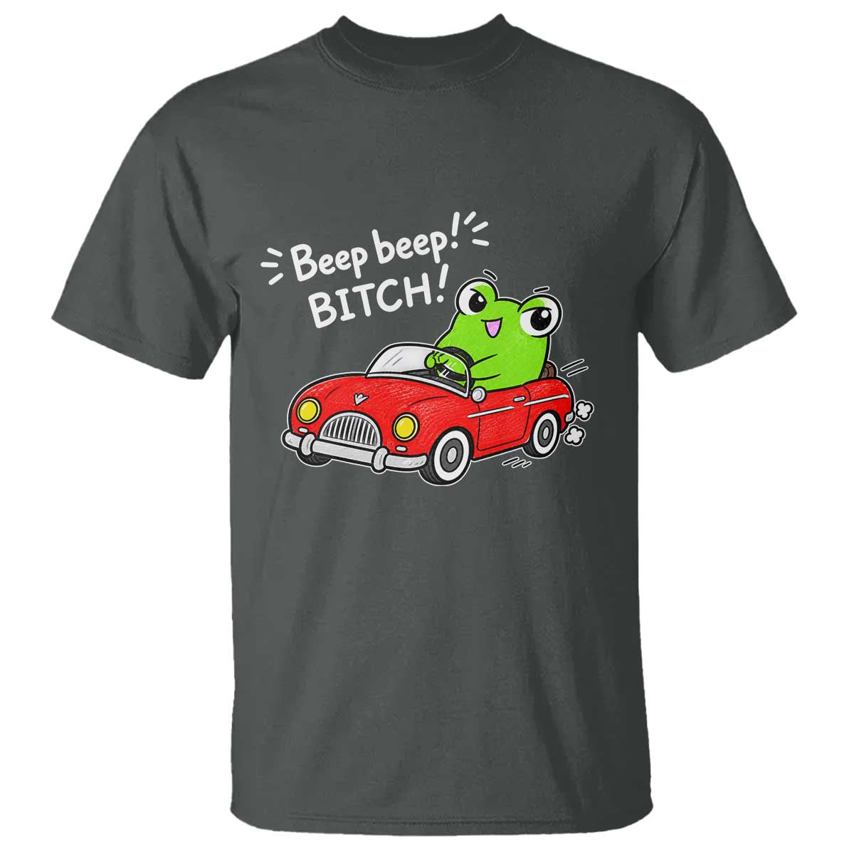 Beep Beep Frog T Shirt Funny Driving Frog Red Convertible Car Graphic