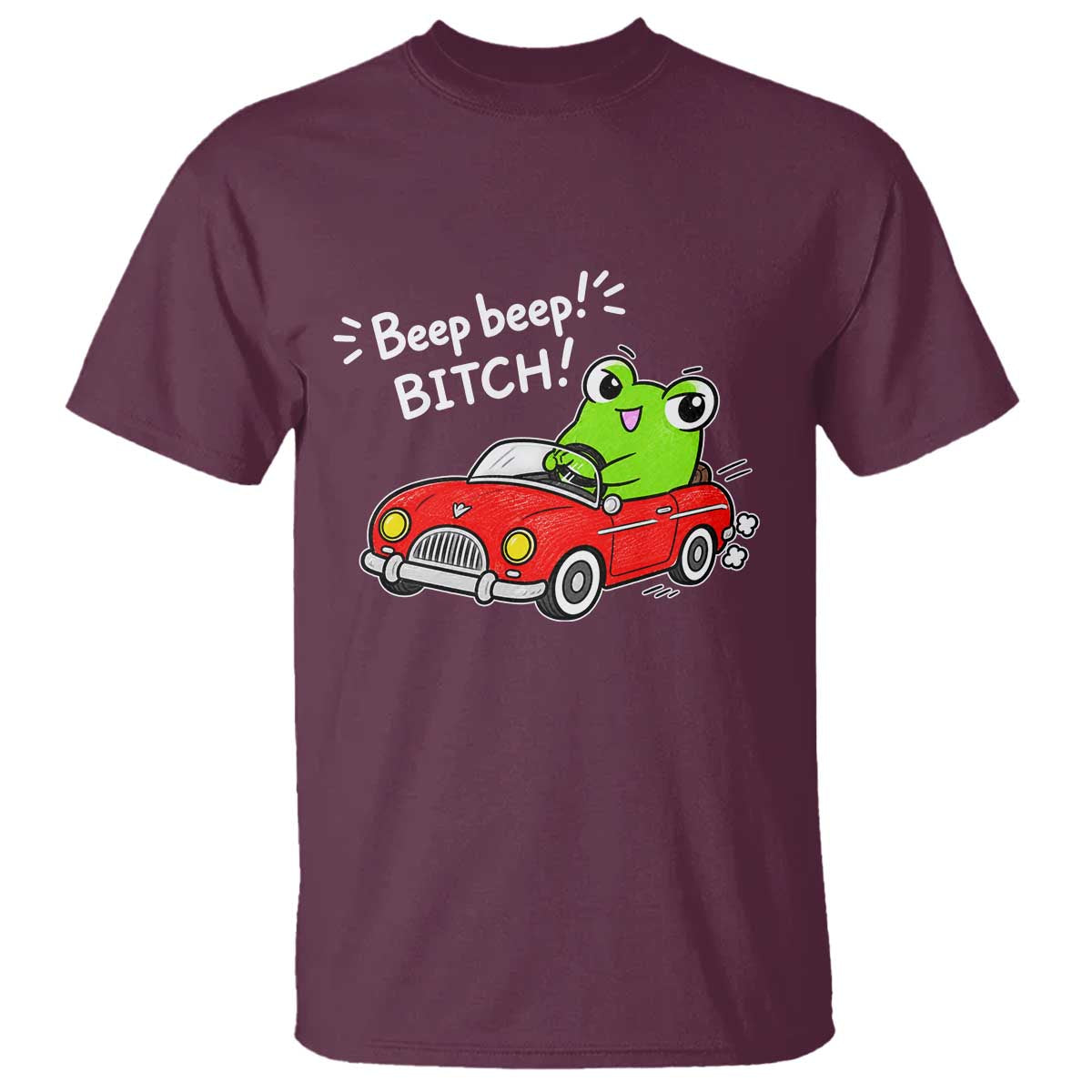 Beep Beep Frog T Shirt Funny Driving Frog Red Convertible Car Graphic