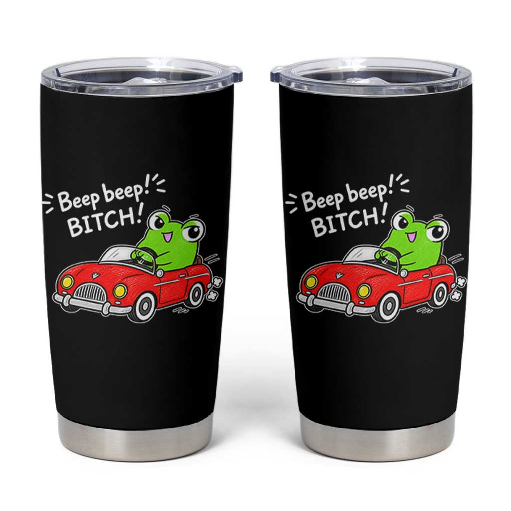 Beep Beep Frog Tumbler Cup Funny Driving Frog Red Convertible Car Graphic