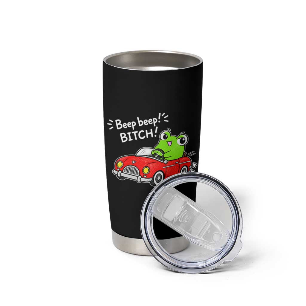 Beep Beep Frog Tumbler Cup Funny Driving Frog Red Convertible Car Graphic