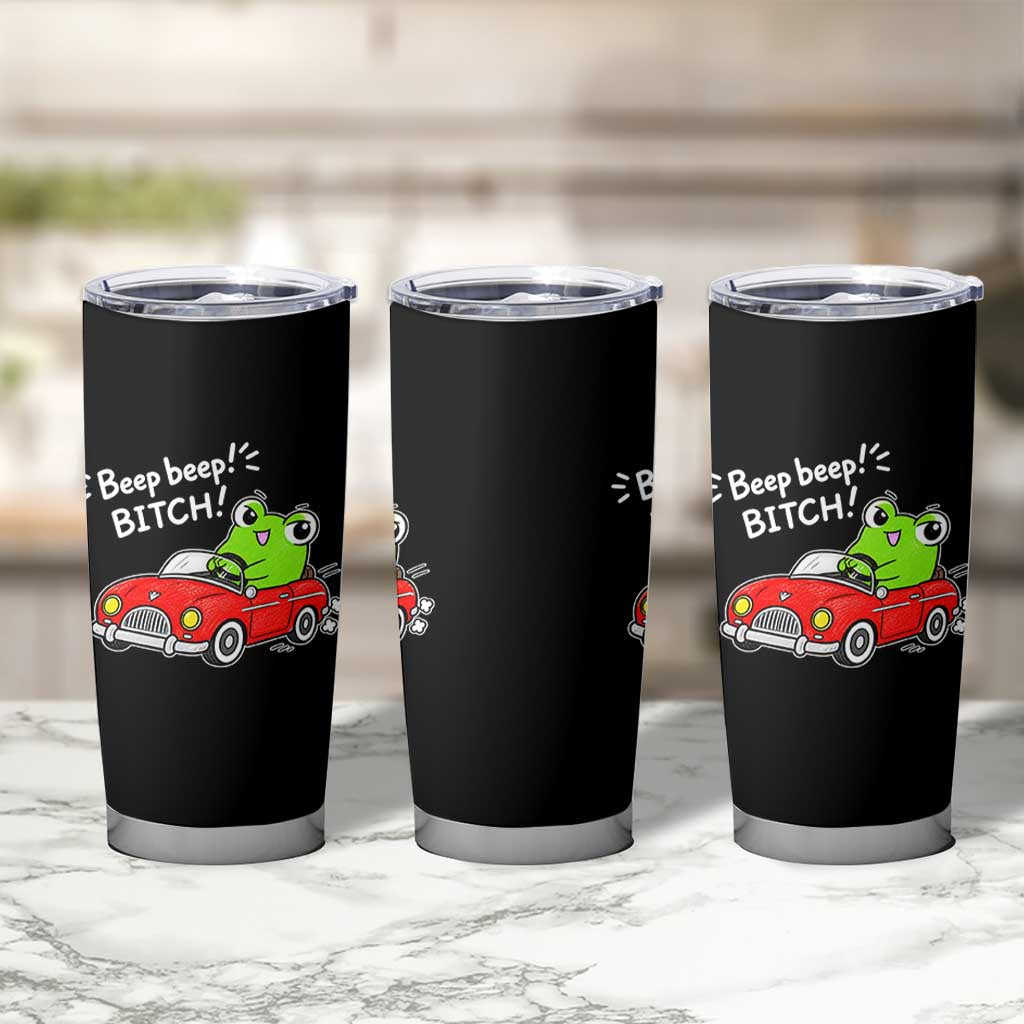 Beep Beep Frog Tumbler Cup Funny Driving Frog Red Convertible Car Graphic