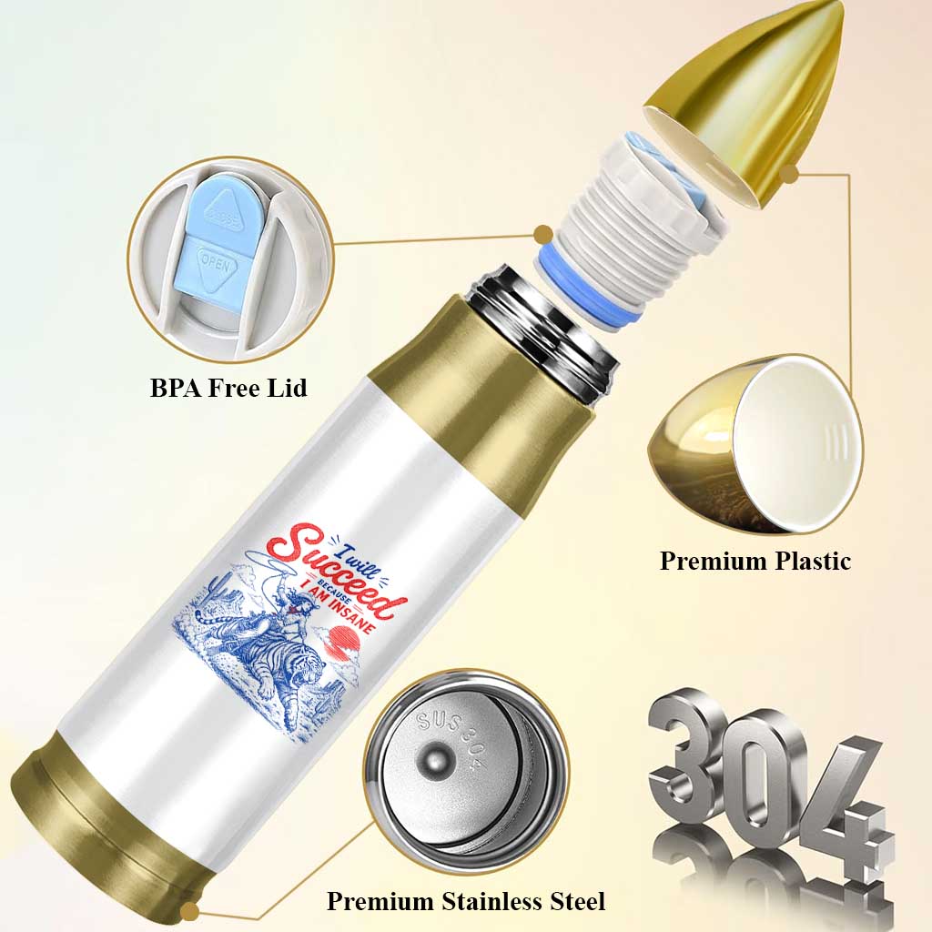 I Will Succeed Because I Am Insane Cowgirl Riding Tiger Vintage Graphic Bullet Tumbler