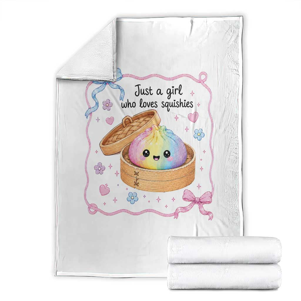 Just A Girl Who Loves Squishies Throw Blanket Cute Dumpling Graphic Coquette Bow Girls
