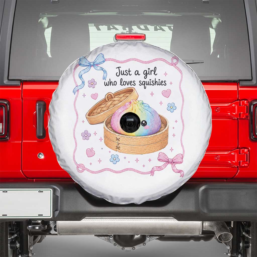 Just A Girl Who Loves Squishies Spare Tire Cover Cute Dumpling Graphic Coquette Bow Girls