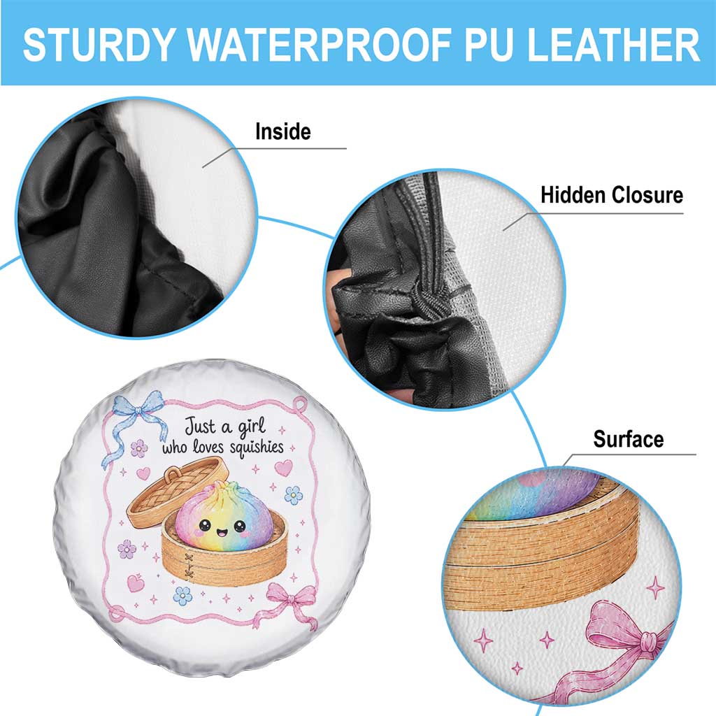 Just A Girl Who Loves Squishies Spare Tire Cover Cute Dumpling Graphic Coquette Bow Girls