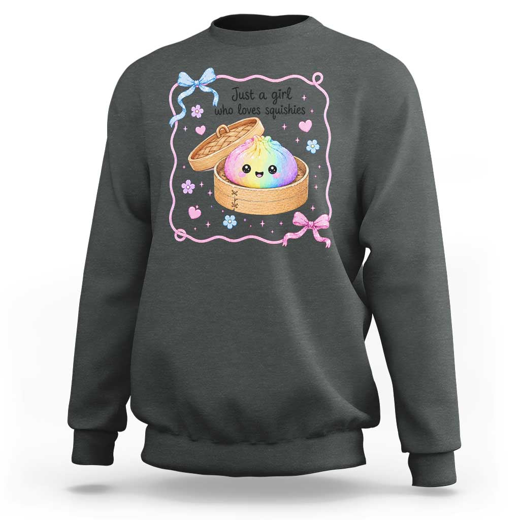 Just A Girl Who Loves Squishies Sweatshirt Cute Dumpling Graphic Coquette Bow Girls