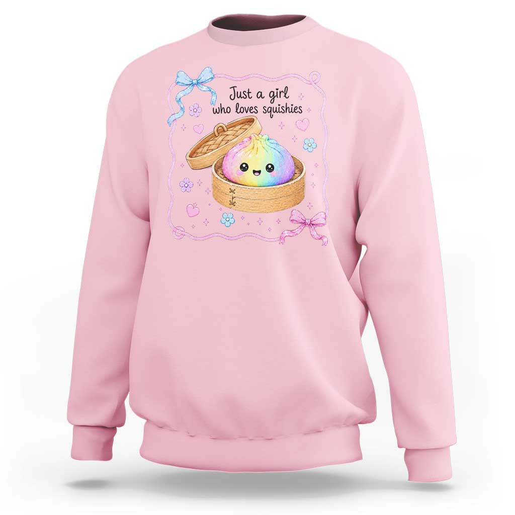 Just A Girl Who Loves Squishies Sweatshirt Cute Dumpling Graphic Coquette Bow Girls