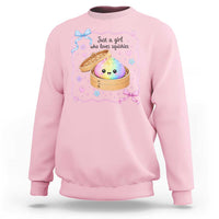Just A Girl Who Loves Squishies Sweatshirt Cute Dumpling Graphic Coquette Bow Girls