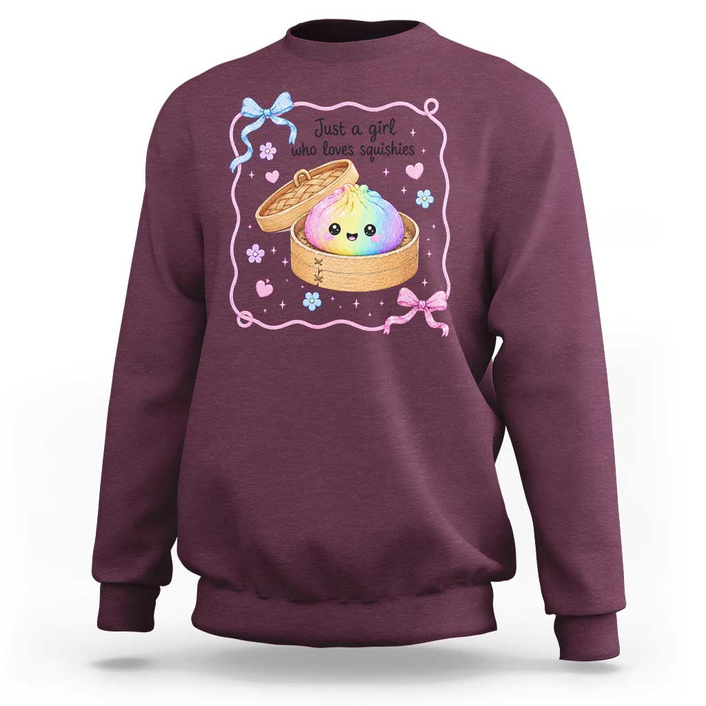 Just A Girl Who Loves Squishies Sweatshirt Cute Dumpling Graphic Coquette Bow Girls