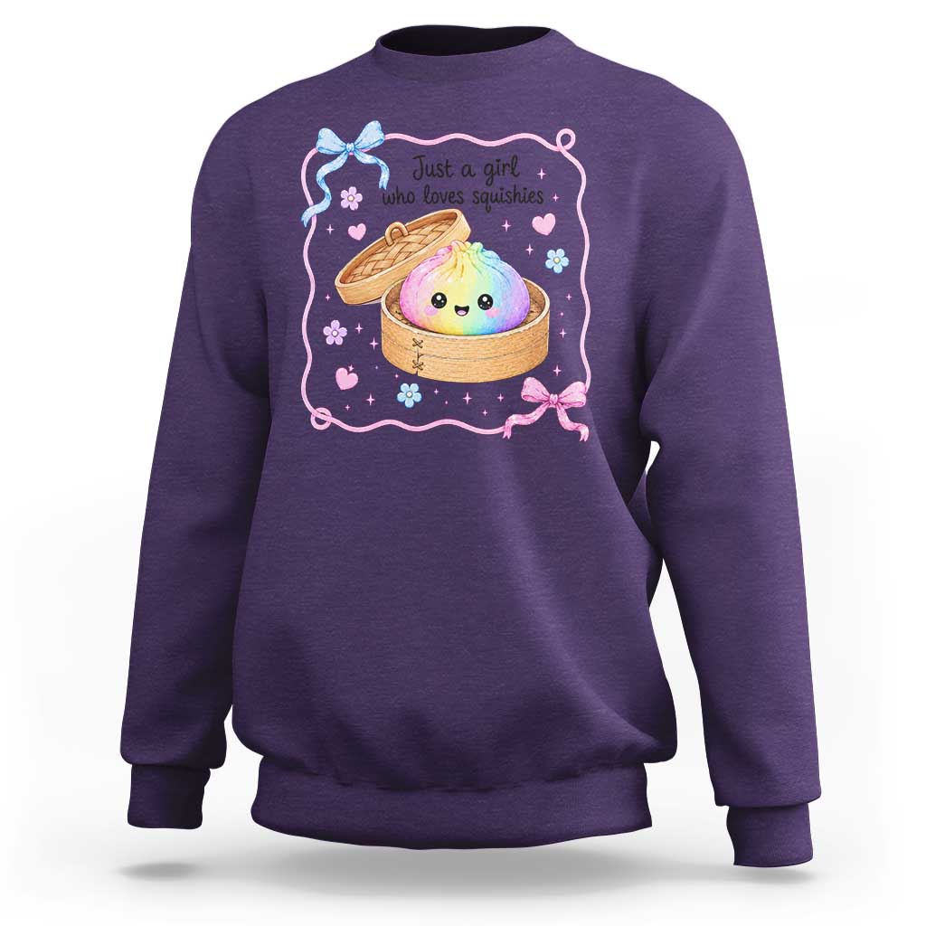 Just A Girl Who Loves Squishies Sweatshirt Cute Dumpling Graphic Coquette Bow Girls