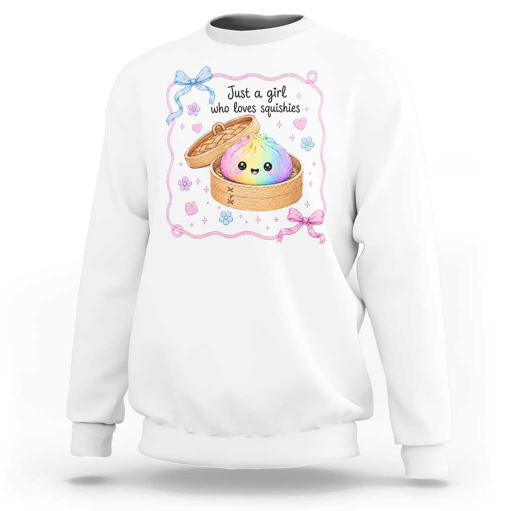 Just A Girl Who Loves Squishies Sweatshirt Cute Dumpling Graphic Coquette Bow Girls