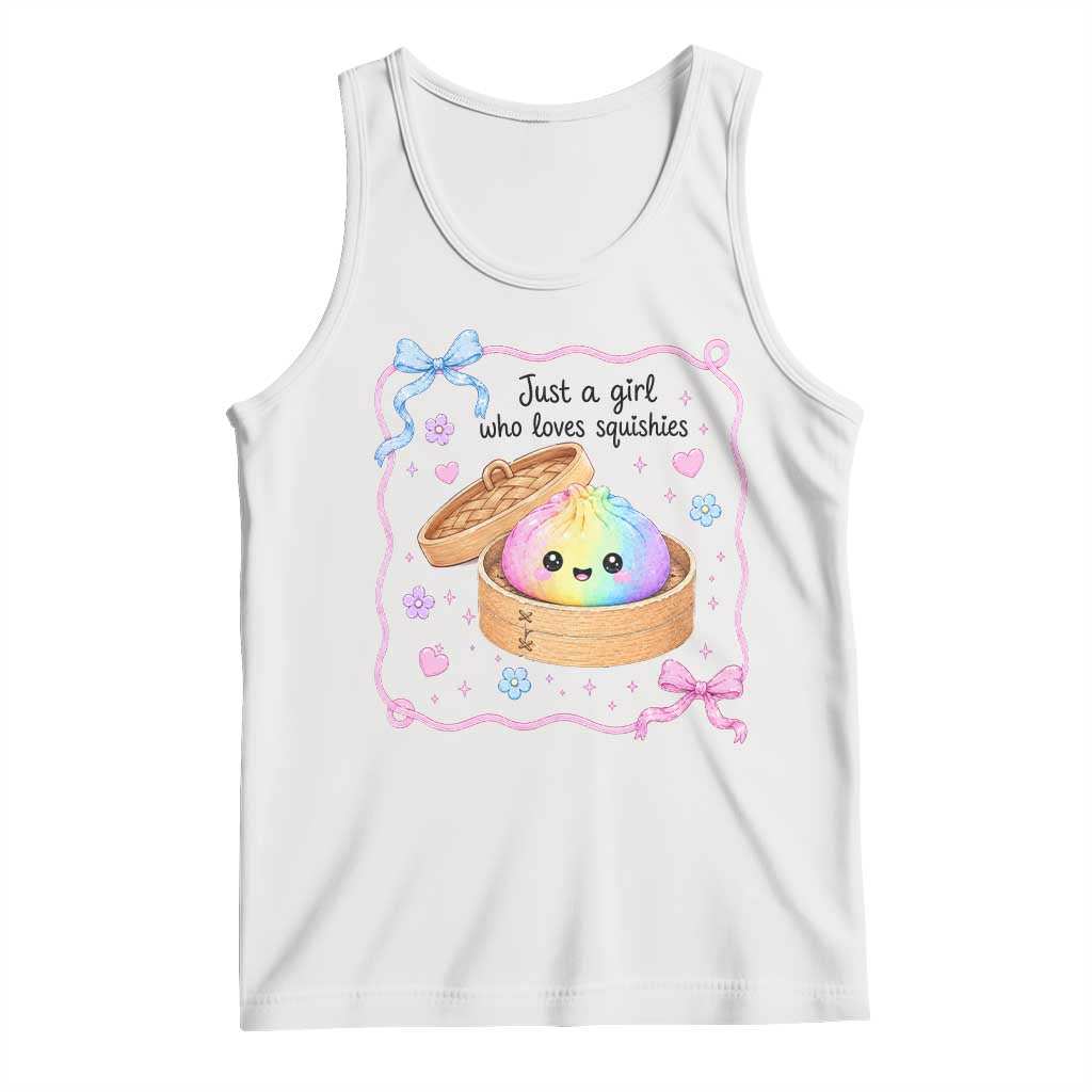 Just A Girl Who Loves Squishies Tank Top Cute Dumpling Graphic Coquette Bow Girls
