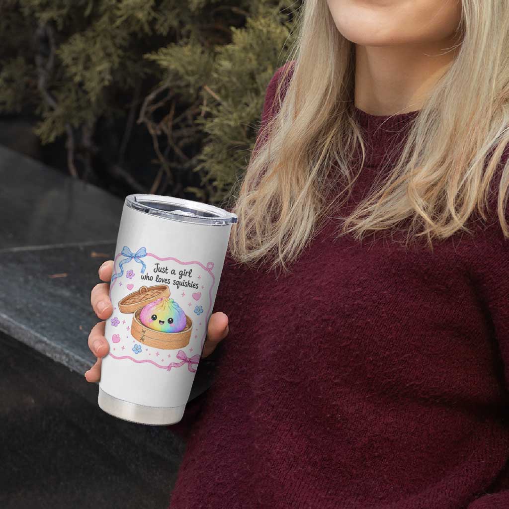 Just A Girl Who Loves Squishies Tumbler Cup Cute Dumpling Graphic Coquette Bow Girls