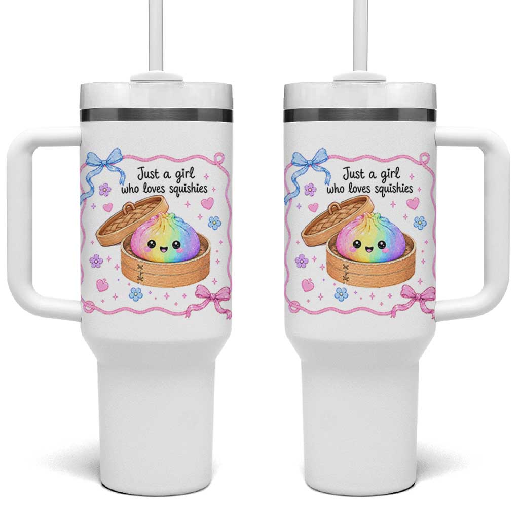 Just A Girl Who Loves Squishies Tumbler With Handle Cute Dumpling Graphic Coquette Bow Girls