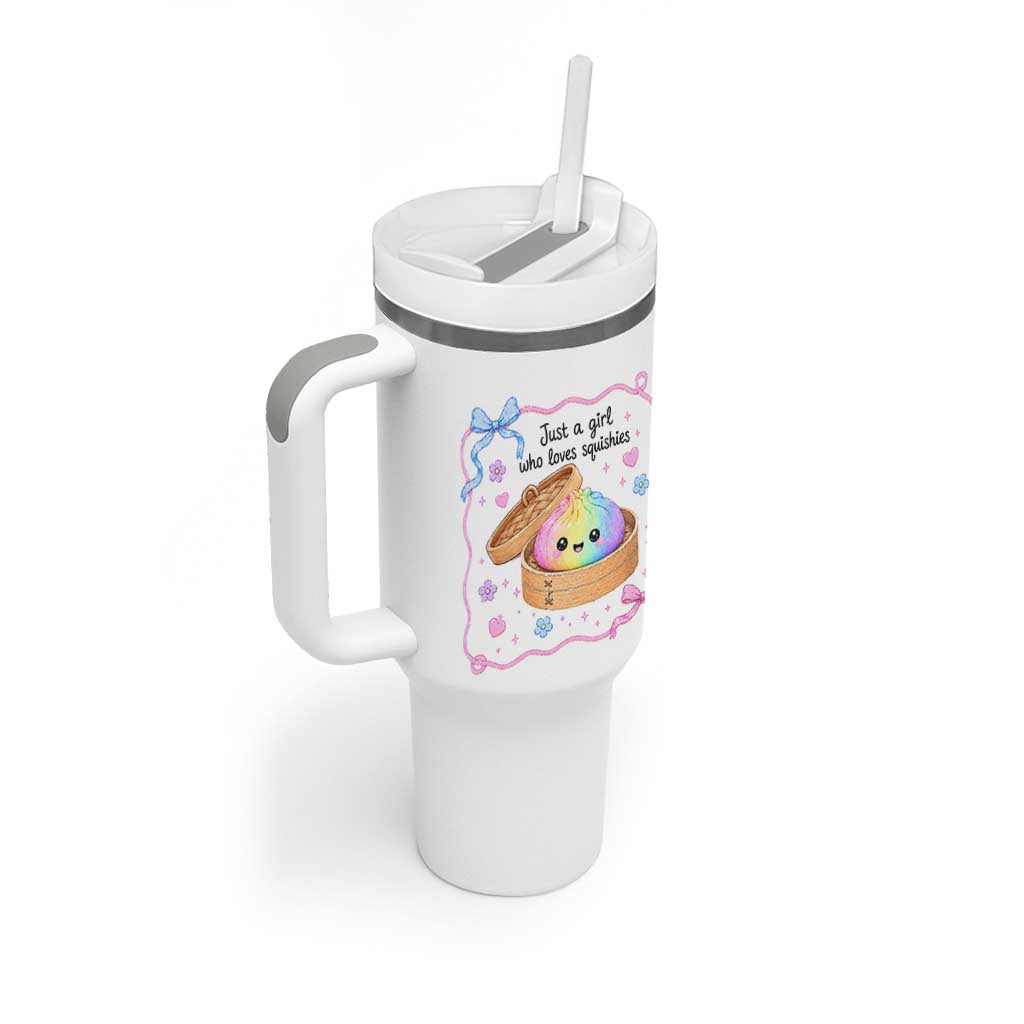 Just A Girl Who Loves Squishies Tumbler With Handle Cute Dumpling Graphic Coquette Bow Girls