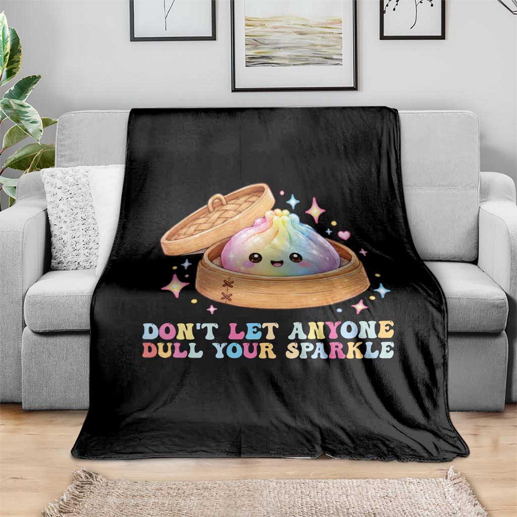 Dont Let Anyone Dull Your Sparkle Cute Rainbow Dumpling Squishy Graphic Throw Blanket