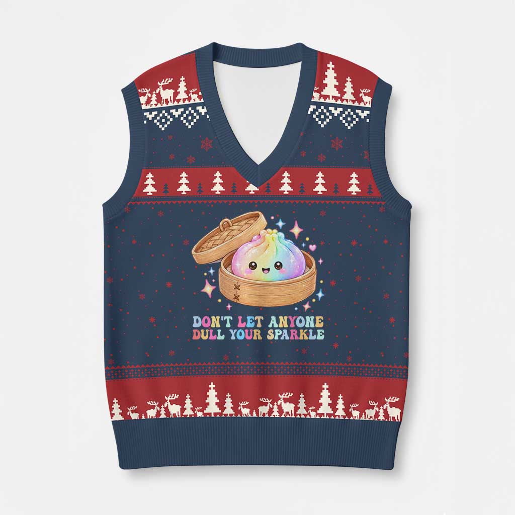 Dont Let Anyone Dull Your Sparkle Cute Rainbow Dumpling Squishy Graphic V-Neck Knit Sweater Vest