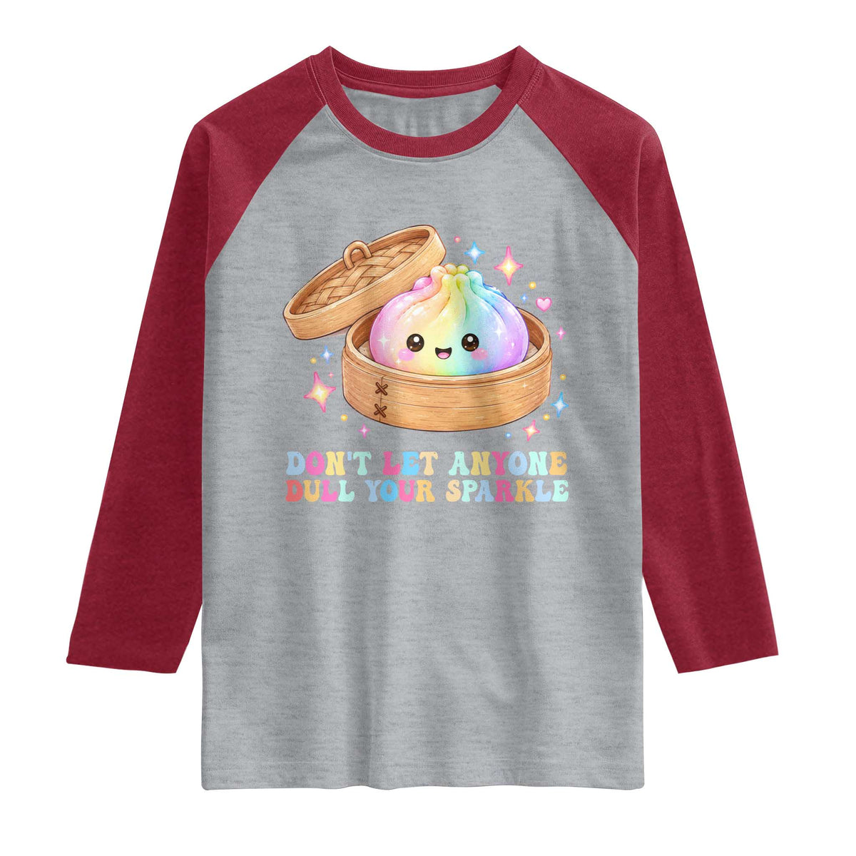 Dont Let Anyone Dull Your Sparkle Cute Rainbow Dumpling Squishy Graphic Raglan Shirt