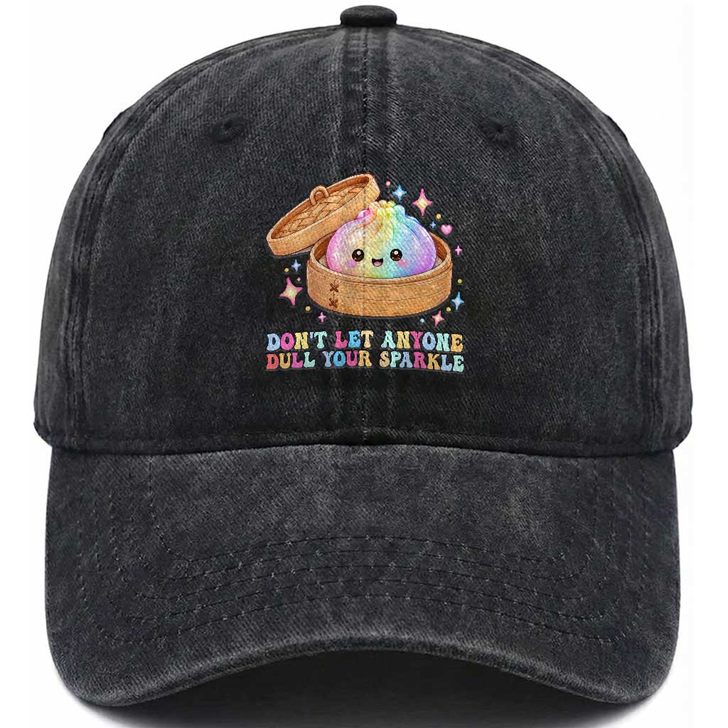 Dont Let Anyone Dull Your Sparkle Cute Rainbow Dumpling Squishy Graphic Washed Cotton Baseball Cap