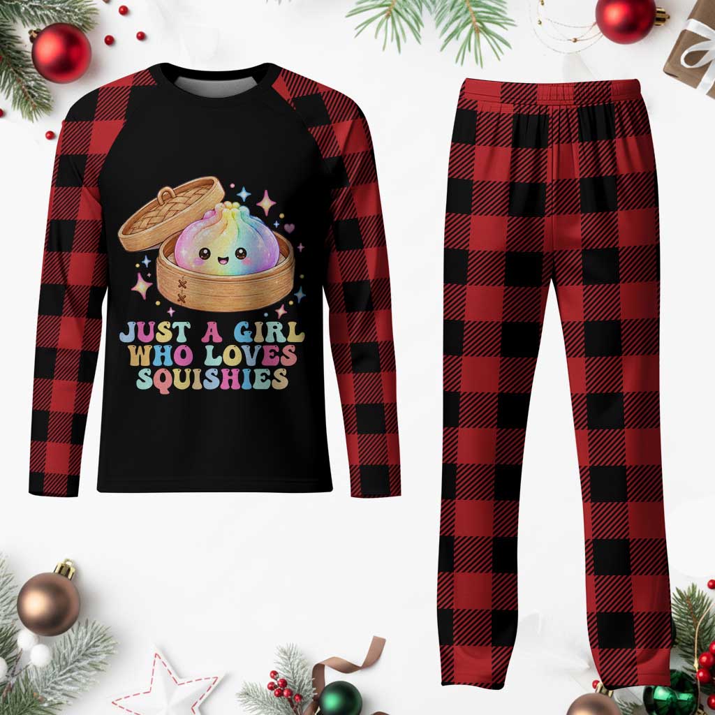Just A Girl Who Loves Squishies Plaid Pajama Set Cute Rainbow Dumpling Squishy Graphic