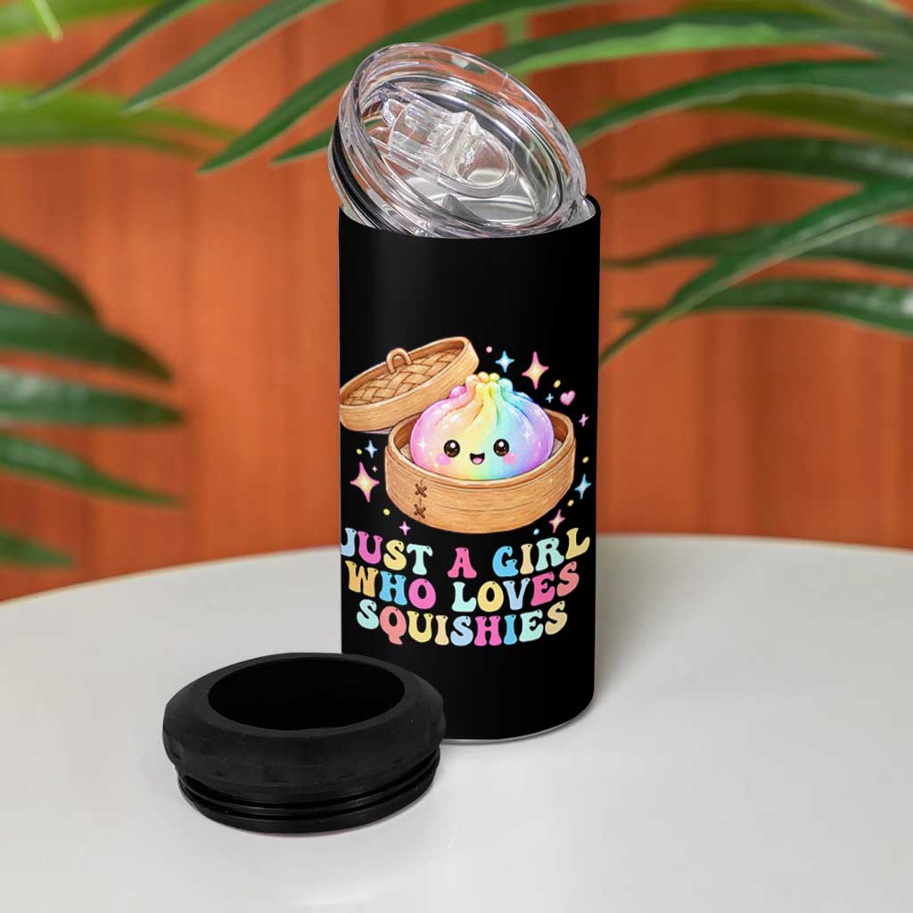 Just A Girl Who Loves Squishies 4 in 1 Can Cooler Tumbler Cute Rainbow Dumpling Squishy Graphic