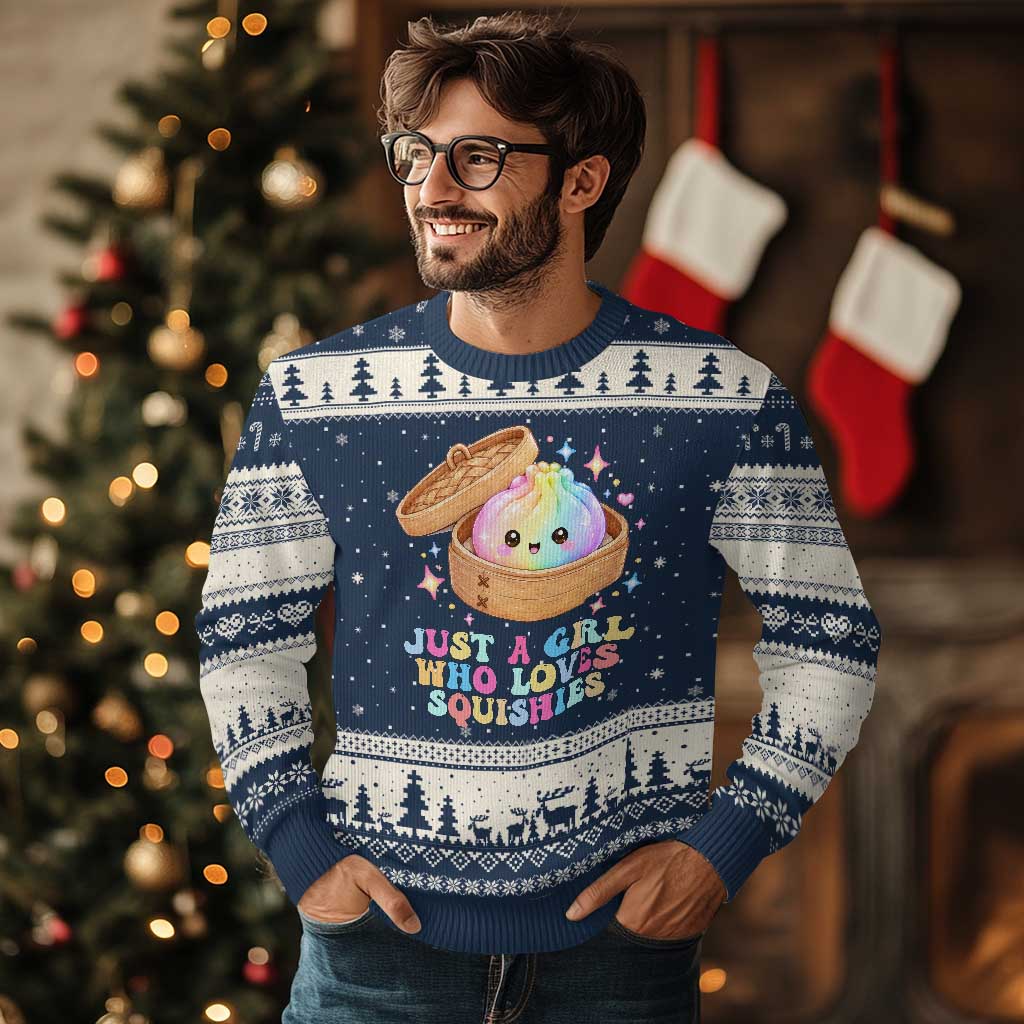 Just A Girl Who Loves Squishies Ugly Christmas Sweater Cute Rainbow Dumpling Squishy Graphic
