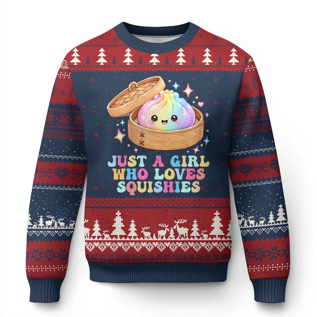 Just A Girl Who Loves Squishies Ugly Christmas Sweater Cute Rainbow Dumpling Squishy Graphic