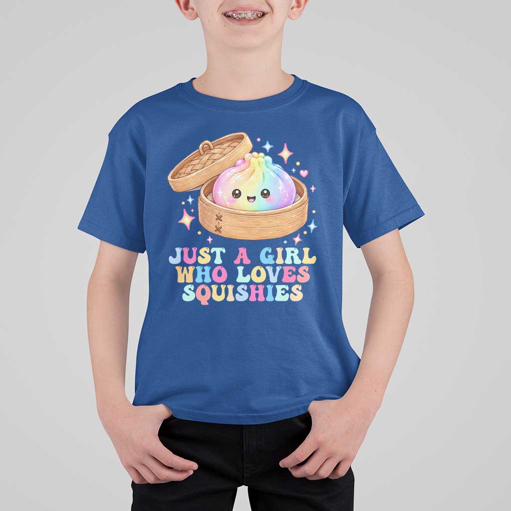 Just A Girl Who Loves Squishies T Shirt For Kid Cute Rainbow Dumpling Squishy Graphic