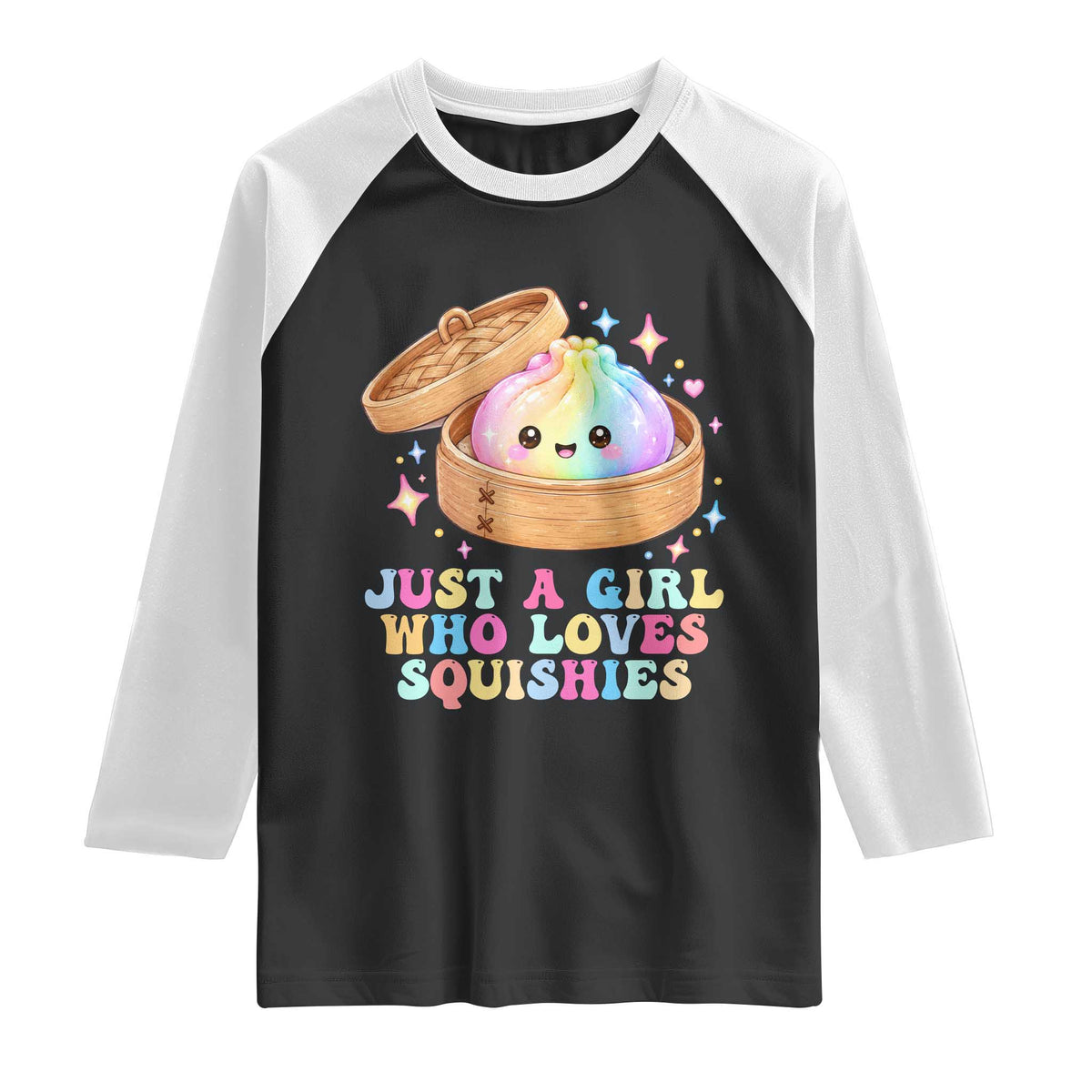 Just A Girl Who Loves Squishies Raglan Shirt Cute Rainbow Dumpling Squishy Graphic