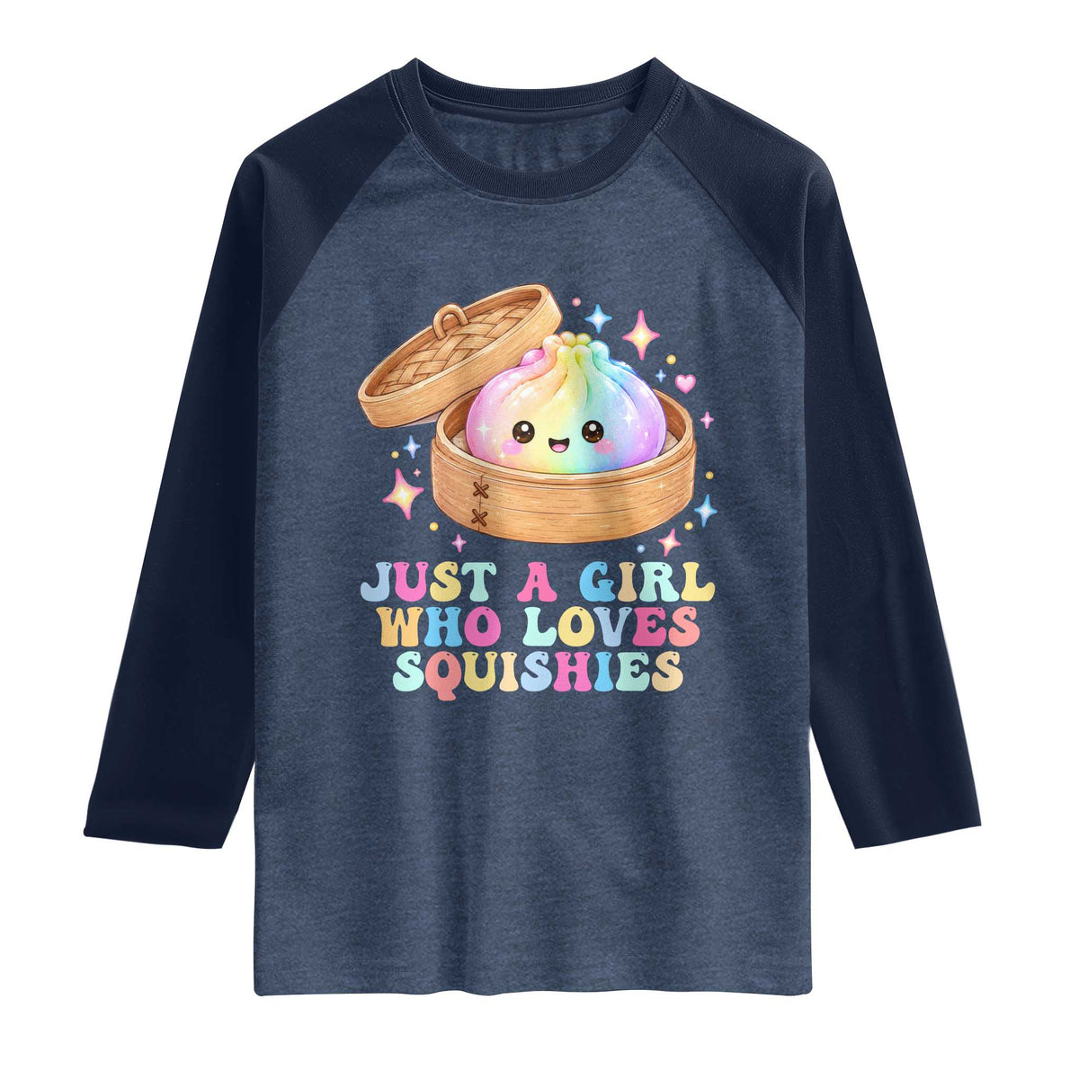 Just A Girl Who Loves Squishies Raglan Shirt Cute Rainbow Dumpling Squishy Graphic