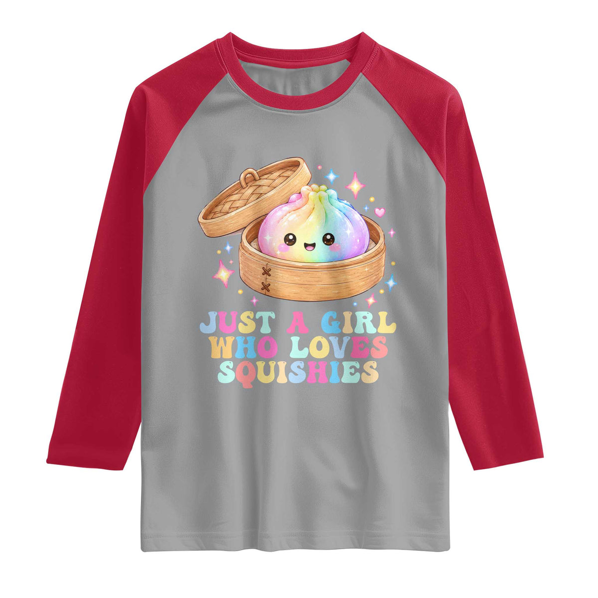 Just A Girl Who Loves Squishies Raglan Shirt Cute Rainbow Dumpling Squishy Graphic