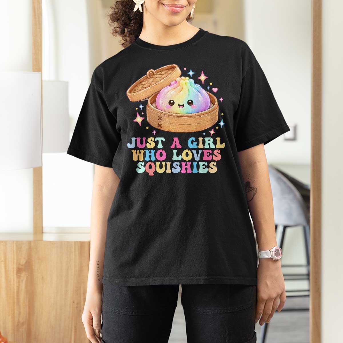 Just A Girl Who Loves Squishies T Shirt For Women Cute Rainbow Dumpling Squishy Graphic